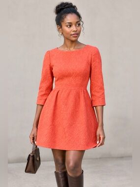 H&M ‘Concious Collection’ Jacquard Orange 3/4” sleeves Mini Dress